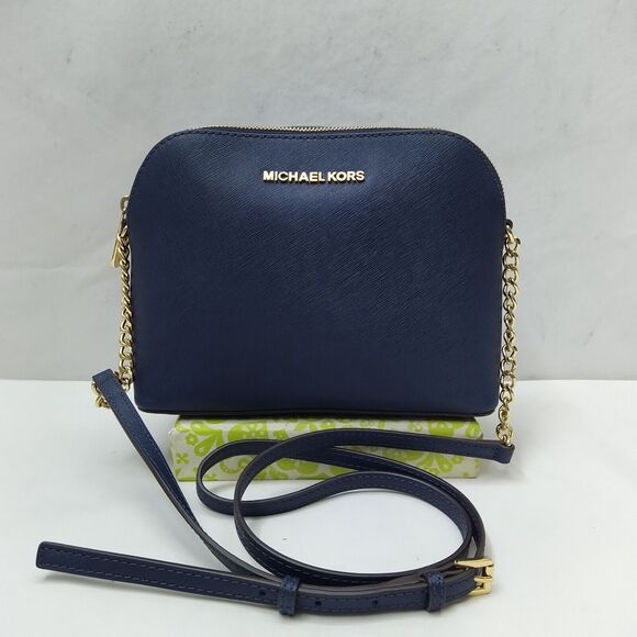 Michael Kors Blue Crossgrain Leather Chain Strap Zipper Closure Crossbody Bag - Picture 1 of 16